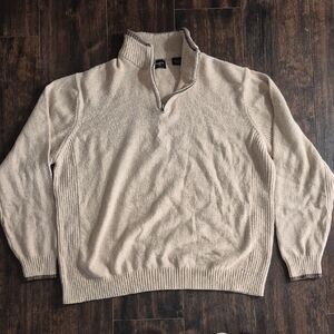HAGGAR 1/4 zip sherpa mock Neck Sweater XXL ivory Wool Blend Pullover Mens 2X